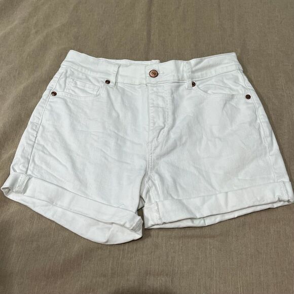 LOFT White Denim Shorts High Waisted Cuffed Hem Casual Summer‎ - Picture 1 of 7